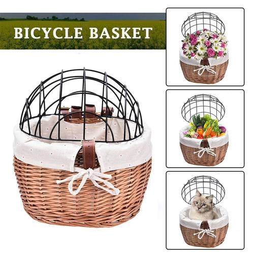 Pet Carry Bag Pet Carrier Wicker Bicycle Basket Woven Bike Basket Front Handlebar Wicker Bicycle Basket For Pet
