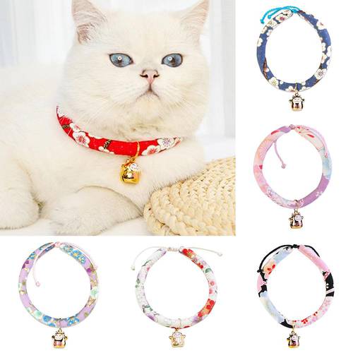 Adjustable Pet Cat Collars Flower Print Bell Collars Pet Cat Dog Collars Neck Strap Cats Supplies Soft Necklace Cat Collars