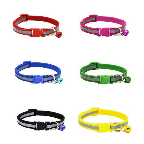6Pcs Adjustable Pet Collar with Bell Cat Collars Reflective Nylon Strip Star Print Dot Design for Small Puppy Kitty Kitten