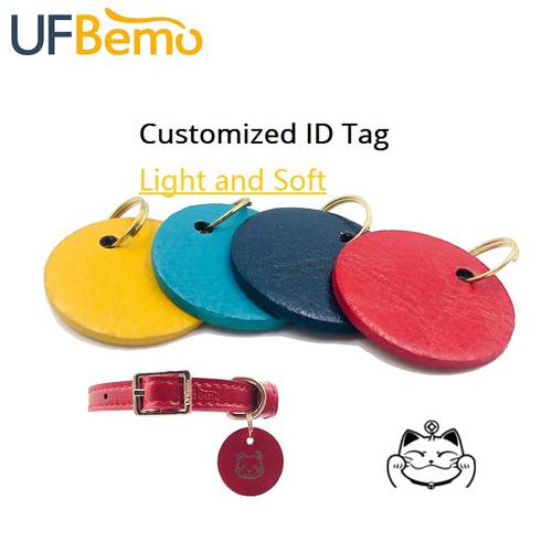 UFBemo Leather Dog Cat ID Tag Name Tags for Collars Anti-lost Pet Accessories Customized Dogs Supplies Double Sides Engraving PU