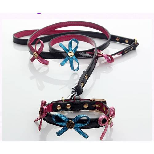 2pcs suit Pet Dog Collar Refinement Collars Leather Dog Pet Harness Bow Leash Set For Cute Small Pet Dog Puppy