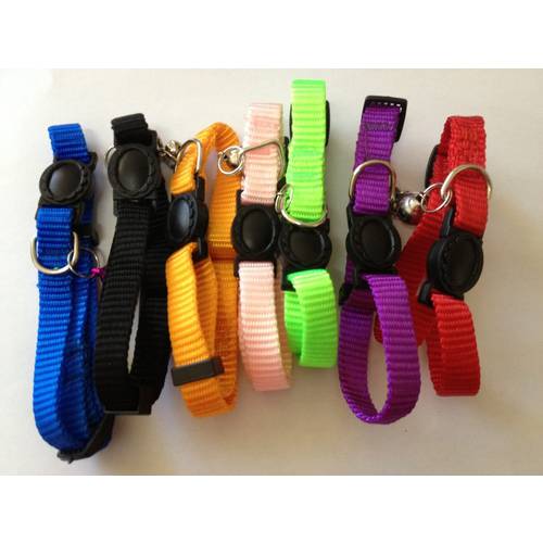 Free shipping adjustable breakaway safety buckle cat nylon solid color pure color collar puppy collar seven colors 50pcs/lot