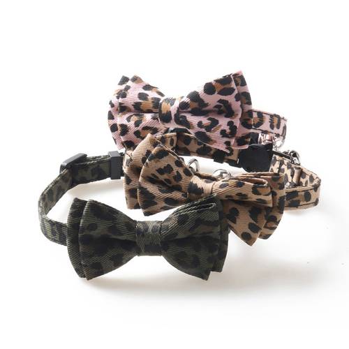 Leopard Print Bowknot Cat Collar Adjustable Buckle Kitty Bow Tie with Bells Puppy Chihuahua Small Dogs Collars Pets Supplies