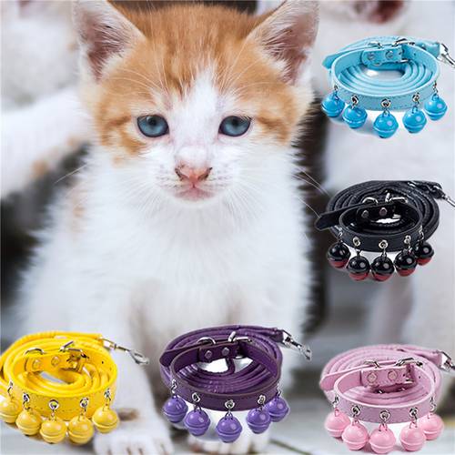Cat Collar With 5 Bells Collar For Cats Kitten Small Dog Puppy Neck Strap Safety Chihuahua Necklace Optional traction rope