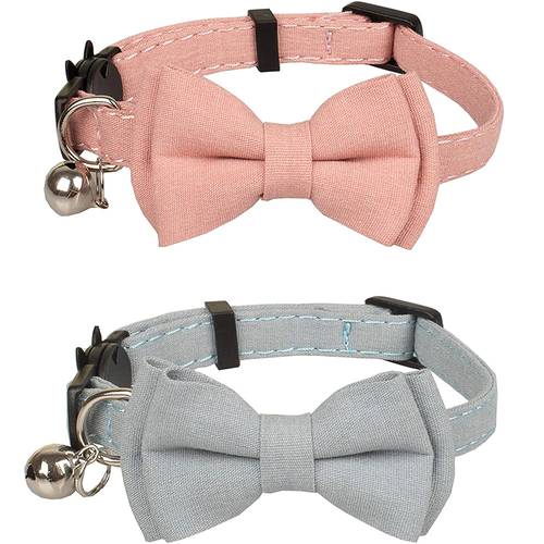 Cat Collar Breakaway Bowtie Bow Safety Cat Collars with Bell Basic Solid Color Adjustable Kitten Puppy Set