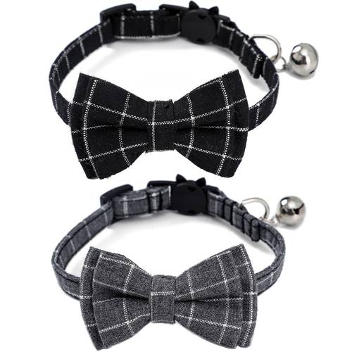 Cat Safety Breakaway Collar with Cute Detachable Bowtie Charm Adjustable Classic Plaid Collar for Small Dog Puppy Kitten Kitty