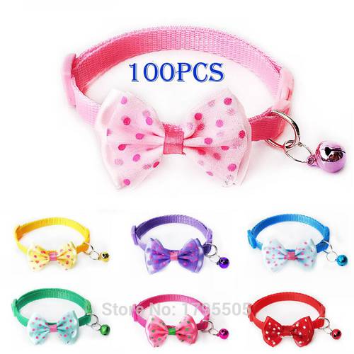 100pcs Puppy Dog Colorful butterfly Knot Decoration ID Collar Cat Neck Strap Necklace Pet Chain for Pets Chihuahua Teddy Drop