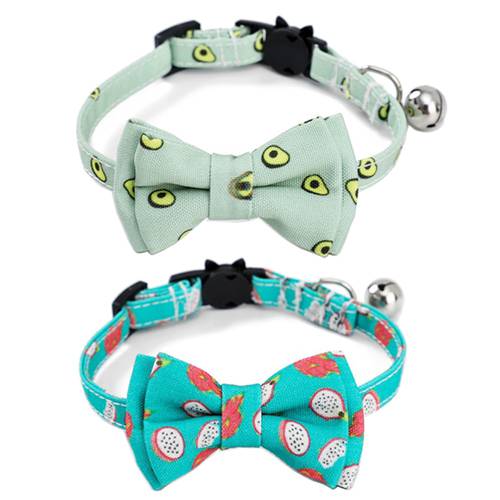 Breakaway Cat Collar with Bell and Accessories Summer Printing Kitten Collar Bowtie Safety for Kitty 10 Colors Adjustable