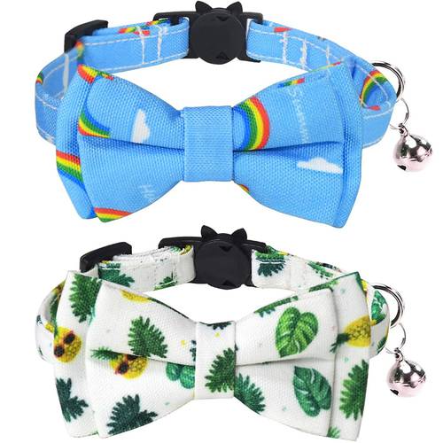 Breakaway Cat Collar with Bell and Cute Bow Tie Accessories Wave Point Printing Design Bow Patterns for Cats Kitty Kitten