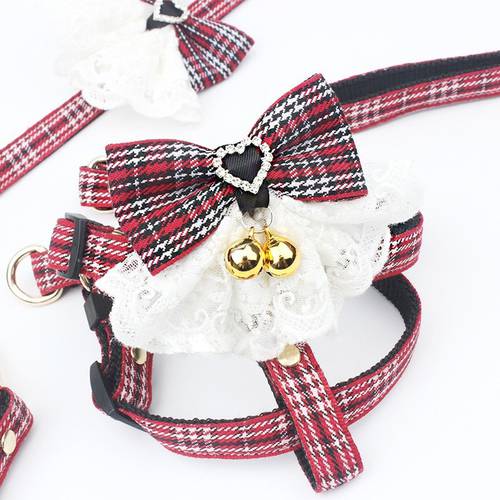 Pet Dog Cat Harness Leash 2 Sets Bow Cat Lace Collar Flower Dog Walking Rope Chain For Small Medium Pet Cat Harness Leash Suit