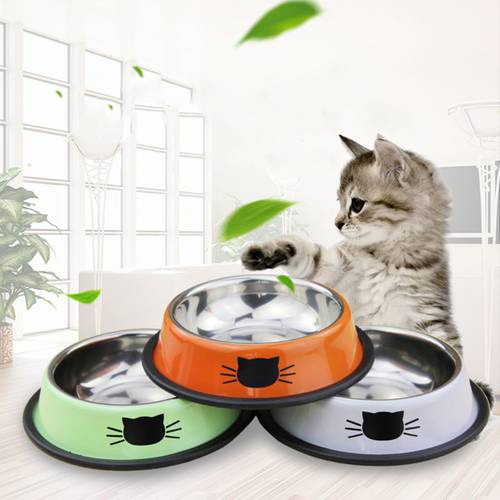 1Pc Dog Cat Food Bowls Thick Non-slip Pet Drinking Feeding Bowl Foods Utensils Single Stainless Steel Dogs Bowls Pet Supplies