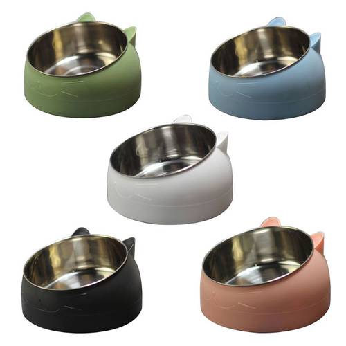 Stainless Steel Cat Dog Food Bowl 15°Slanted Non-slip Pet Utensils Puppy Feeding Container Supplies