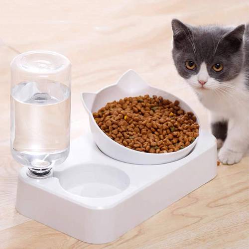 Pet Dog Cat Bowl Automatic Feeder Food Bowl with Water Dispenser Double Bowl Drinking Raised Stand Dish Bowls with Pet Supplies