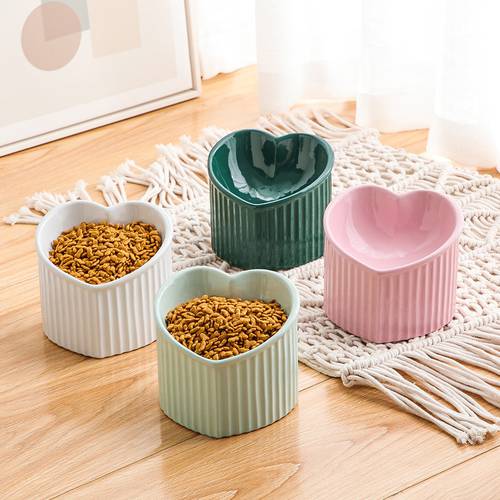 ceramic Raised Cat Bowls, Tilted Elevated Food or Water Bowls , Stress Free, Backflow Prevention, Dishwasher and Microwave Safe.