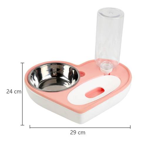 2 In 1 Pet Dog Cat Water Food Bowl Set Easy Clean Non Spill Detachable Automatic Water Dispenser With Stainless Steel Bowl