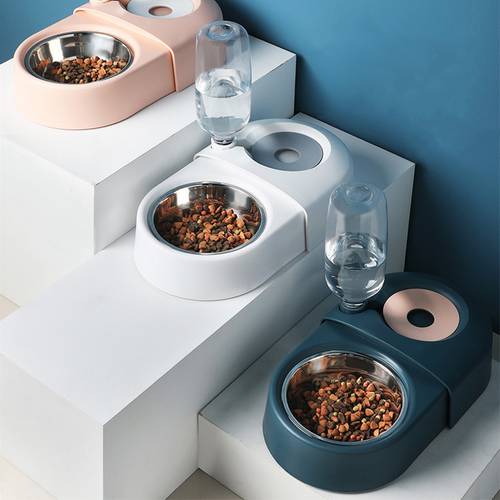 Cat Drinking Water Feeding Double Bowl Anti-tipping Drinker Dogs Cats Drinking Bowl Flowing Automatic Water Feeding Pet Supplies