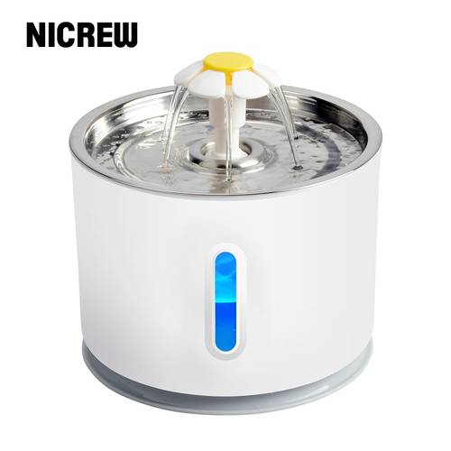 NICREW Fountain Pet Automatic Drinker Cat Dog Water Dispenser with LED Quiet Filter Cats Drinking Bowl Feeder USB Powered 2.4L