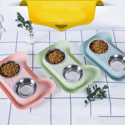 Pet Cat Double Bowls Food Water Feeder Stainless Steel Cat Food Bowl for Dog Puppy Cats Pets Supplies Feeding Dishes