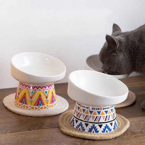Pet Non-slip Ceramic Cat Bowl Feeder 45 degree Protect Dog Neck Cats Food Container Feeding Water Kitten Bowls Dogs Products