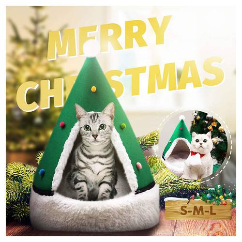 Cat House Bed 2in1 Warming Comfortable Pet Tent House Pet Tent Christmas Pet Soft Bed for Small Dog and Cat Pet House Winter