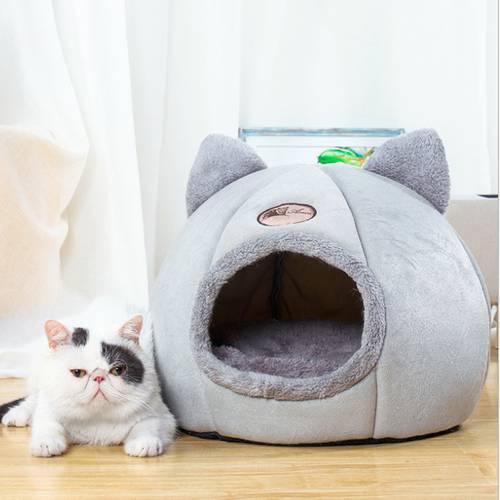 Cat&39s House Cat Bed Warm Kennel Winter Cat Litter Bed Semi-enclosed Sleeping Pet Bed For Cats Dogs Kennels Kitten Litter Nest