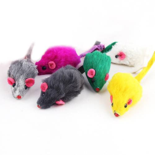 pawstrip 5pcs/lot False Mouse Cat Toy With Sound Rattling Soft Real Rabbit Fur Toy For Cats 2inch Colorful Rat Playing toy