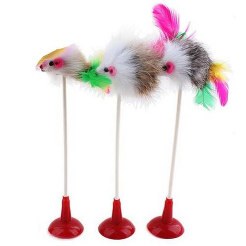 20CM Sucker Mouse Funny Cat Toy Plastic Stick Vertical Can Absorb Ground Pet Feather Toys