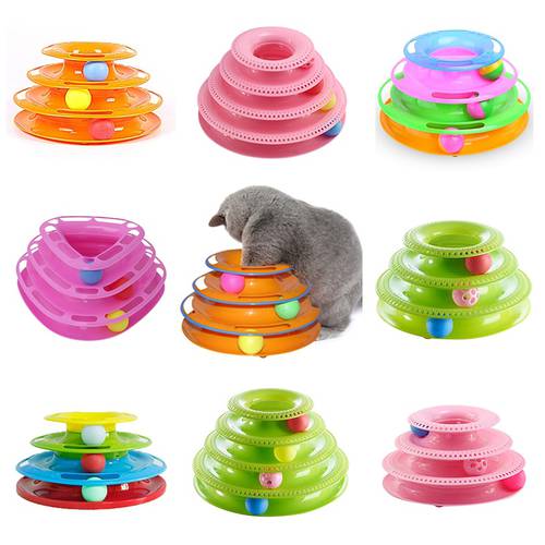 Three Level Pet Cat Toy Tower Tracks Disc Cat Intelligence Amusement Triple Pay Disc Cat Toys Training Amusement Plate Intellige