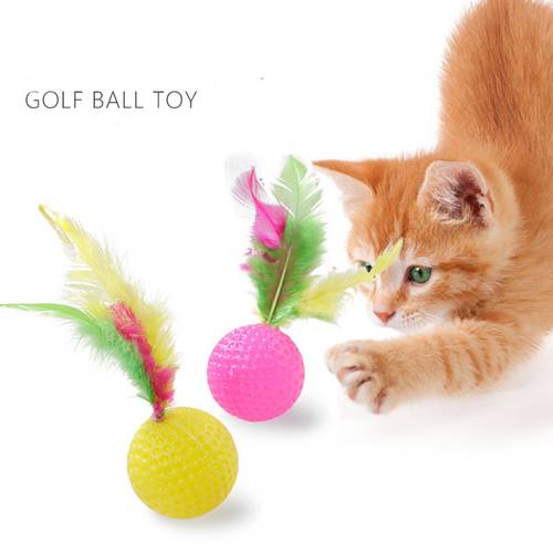 1/3/5PCs New Funny Plastic Golf Ball Cat Toy Interactive Kitten Cat Teaser Ball Toy with Feather Random Colors Cat Supplies