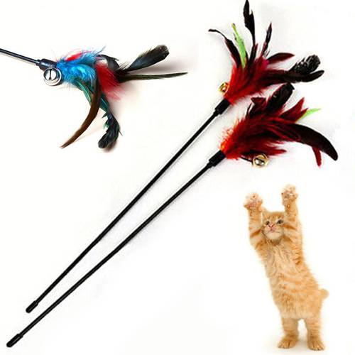 Dropshipping 1pcs Random Color Creative Cat Toy Interactive Turkey Feathers Tease Kitten Cat Sticks With Bells Pet Supplies
