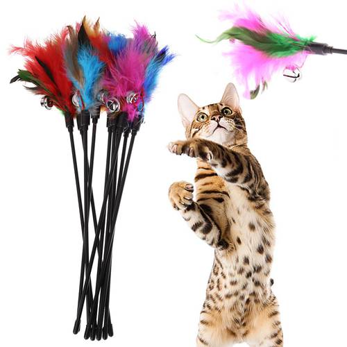 SUEF Cat Toys Soft Colorful Cat Feather Bell Rod Toy for Cat Kitten Funny Playing Interactive Toy Pet Cat Supplies