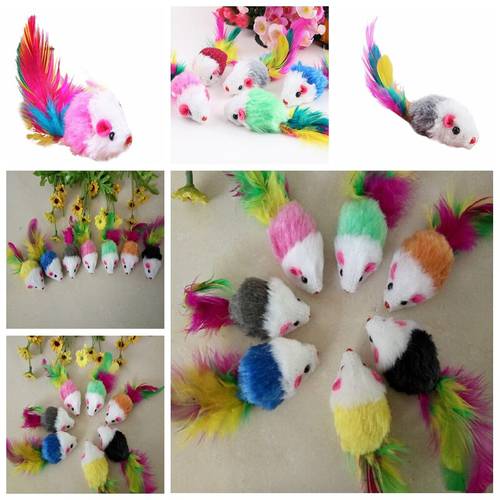 1pc Cat toys False Mouse Pet Cat Toys Mini Funny Playing Toys For Cats with Colorful Feather Plush Mini Mouse Toys