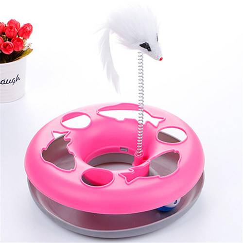 Pet Cat Toys Turntable Spring Mouse Toy Plastic Cat Carousel Puzzle Crazy Amusement Disk Cat Kitten Teaser Pet Interactive Toys