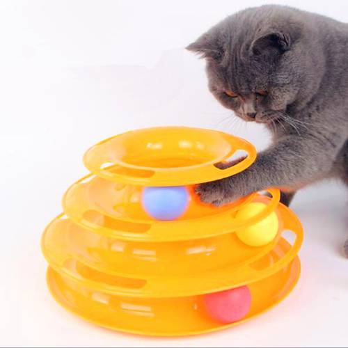 3/4 Levels pet cat toy Tower Tracks Disc cat Intelligence Amusement triple pay disc cat toys ball Training Amusement plate Bule