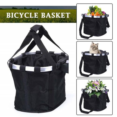 Bike Basket Removable Bicycle Handlebar Basket Folding Small Pet Cat Dog Carrier Cycling Bag Shopping Basket