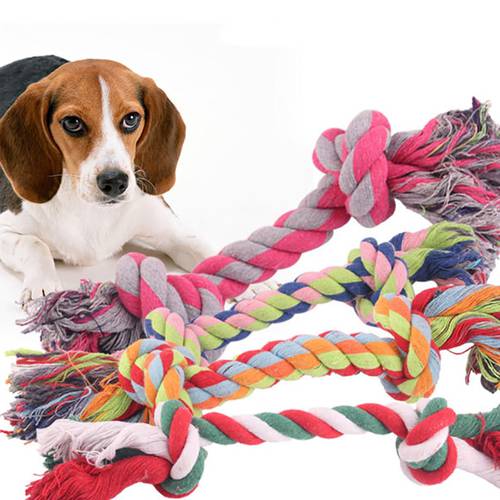 1pc Pet Dog Puppy Double Cotton Chew knot toys pet supplies Clean teeth Durable Braided Bone Rope Random Color Pet toy