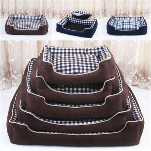 Warm Kennel with brushed plaid cotton fabric dog bed with removable and washable mat pet nest Dogs baskets 3 colors 3 sizes