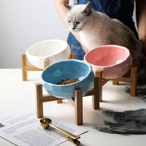 Diamond Ceramics Pet Bowls Dog Bowl Oblique Pet Feeder Large Capacity High Foot Oblique Bowl Protection Spine Cat Bowl