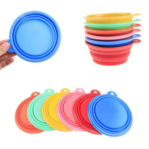 Large Collapsible Folding Silicone Dog Bowl Solid Candy Color Outdoor Travel Portable Puppy Food Container Feeder Dish 1000 ml