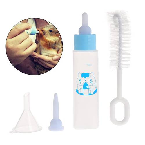 Silicone Pet Nursing Feeding Bottle Kits Replacement Nipple Puppy Feeder Kit with Cleaning BrushCat Cubs Water Milk Bottles Set