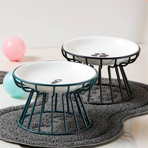 New Fashion Ceramic Pet Bowl Iron holder Shelf Stand porcelain Bowl Feeding Food Bowls for Dog and Cat