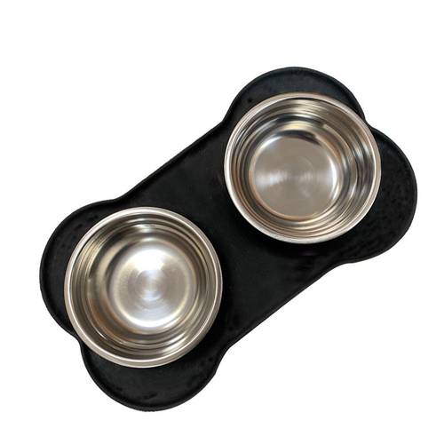 Silicone Dog Bowls Stainless Steel Water and Food Feeder with Non Spill Skid cat Resistant Silicone Mat for Pets Puppy Small