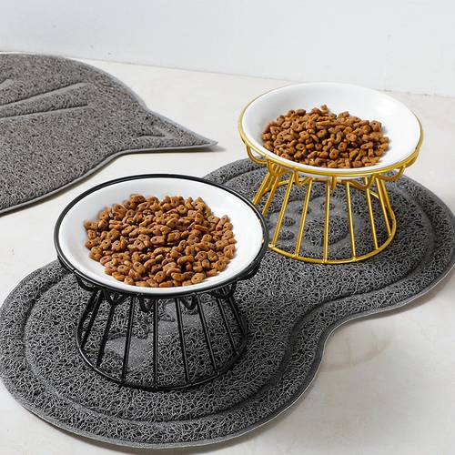 Fashion High-end Pet Bowl Various Cartoon Paw Patterns Stainless Steel Shelf Ceramic Bowl Feeding for Dog and Cat Pet Feeder
