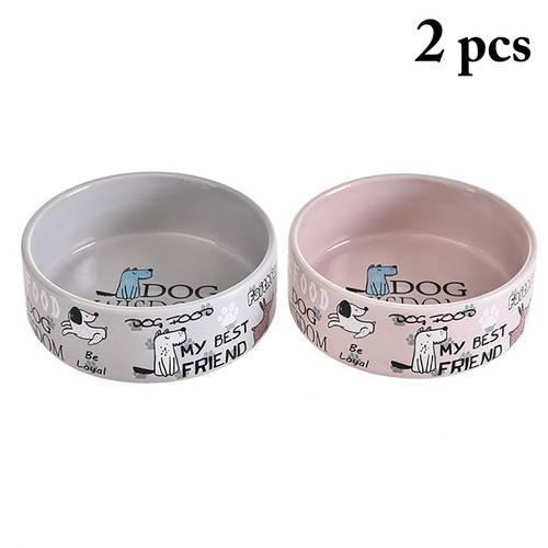 2pcs Dog Cat Bowls Ceramic Travel Cartoon Letter Cat Feeding Feeder Water Bowl For Pet Dog Cats Puppy Outdoor Food Dish