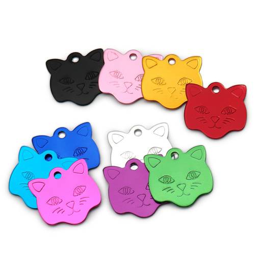 Wholesale 100Pcs Cat Face Name plate ID Tag Aluminum Customized Kitten Anti-lost For Dog Tag Collar Pet Dog ID Tags Engraving