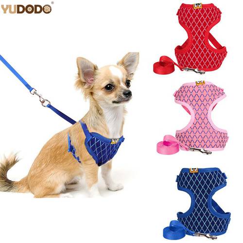 Rhinestone Mesh Dog Harness Leash Set For Small Dog Cat Pet Harness Adjustable Breathable Chihuahua Teddy Walking Dog Vest