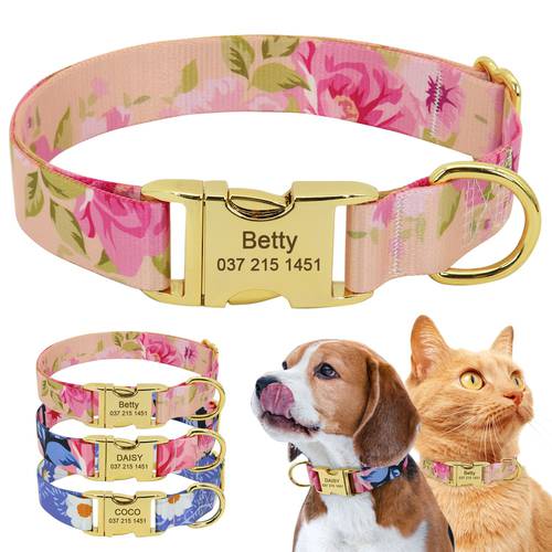 Custom Engraved Dog Puppy Cat Collar Personalized Nylon Printed Pet Dog Nameplate Collar ID Tag Collars For Small Dogs Chihuahua