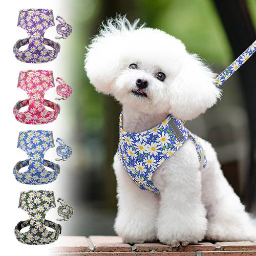 Nylon Printed Mesh Pet Dog Harness No Pull Small Puppy Cat Harness Leash Set For Chihuahua Yorkshire Soft Padded Reflective Vest