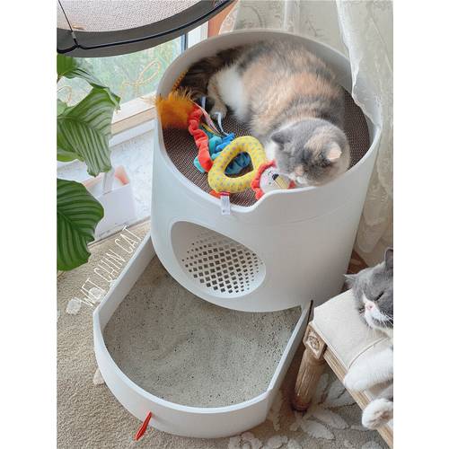 Upper and lower double-layer design Castle cat litter basin large space fully enclosed large cat toilet anti-splash deodorizatio