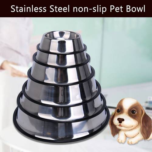 Pet Bowl Feeder for Big Dog Cat Stainless Steel Material Non-slip Big Feed Dish For Dog Cat Water Bowl 6 Sizes Travel Feeding